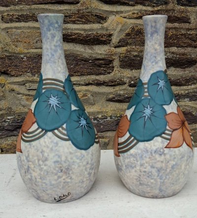 Coppia di vasi art déco di Louis Dage (1885-1963)