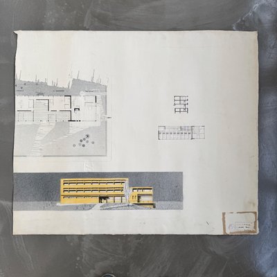 Projet dessin d’architecture 1960 par René Vachez façade d’immeuble