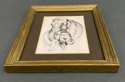 Dessin par Josef Woldemar Keller-Kühne éléphants XXe Le bébé