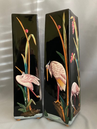 Sarreguemines Grande Paire De Vases époque Art Nouveau