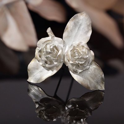 Broche ancienne argent boutons de rose Georges Renée Lecomte