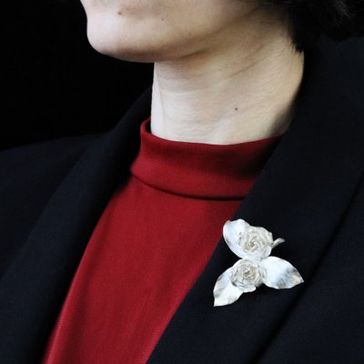 Broche ancienne argent boutons de rose Georges Renée Lecomte
