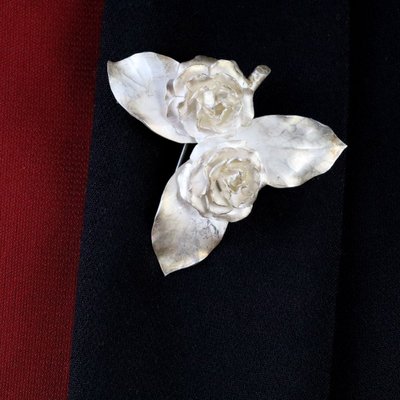 Broche ancienne argent boutons de rose Georges Renée Lecomte