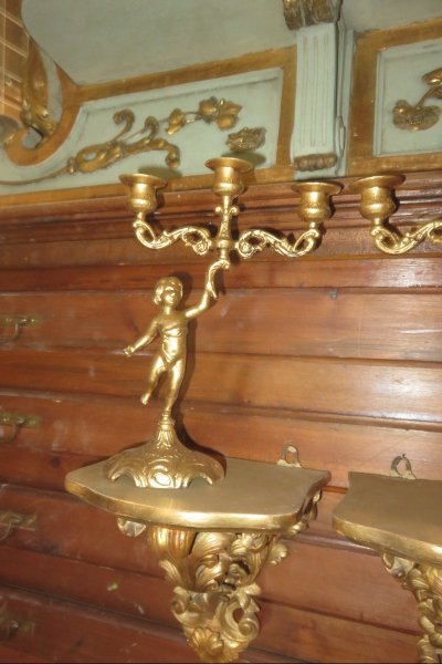 Pair of 3-Light Candlesticks in Gilded Copper, 19th Century.