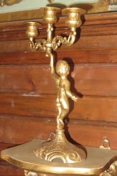 Pair of 3-Light Candlesticks in Gilded Copper, 19th Century.