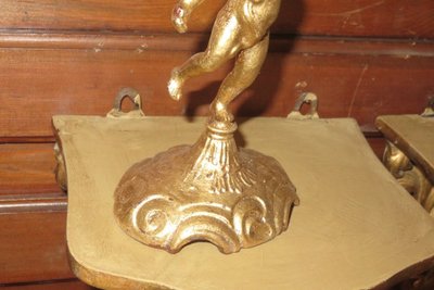 Pair of 3-Light Candlesticks in Gilded Copper, 19th Century.