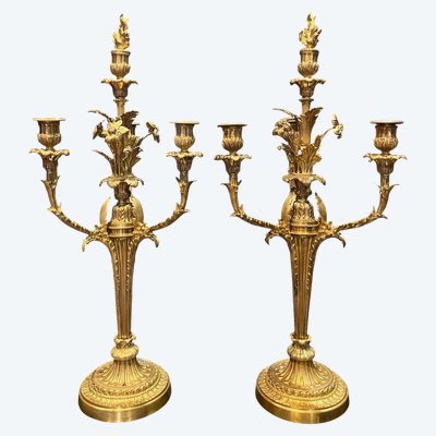 PAIRE DE CANDÉLABRES - BRONZE - HOUBEDINE BRONZIER - FRANCE - XIX ÈME
