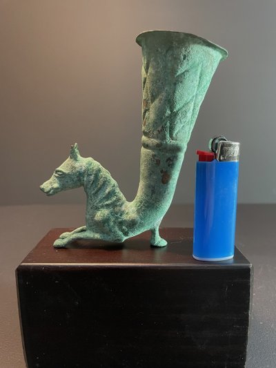 Bactrian civilization, 400 B.C., bronze rhyton decorated with a horse bust.