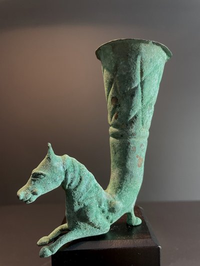 Bactrian civilization, 400 B.C., bronze rhyton decorated with a horse bust.