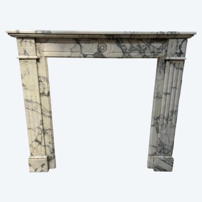 Kamin Im Stil Louis XVI Aus Carrara Marmor Weiß Geädert XIX Jahrhundert