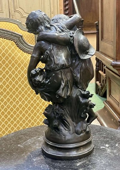 Bronze by Moreau, 1950s, depicting two children