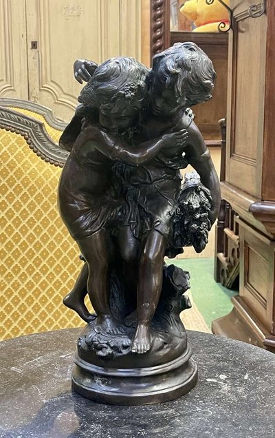Bronze by Moreau, 1950s, depicting two children