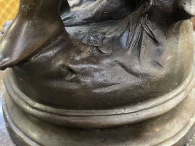 Bronze by Moreau, 1950s, depicting two children