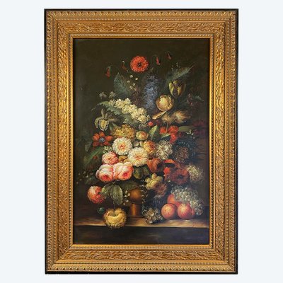 Brooks, grande natura morta con fiori. Olio su tela 20° secolo