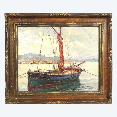 HSP tableau marine André Béronneau bateau port Saint-Tropez Provence XXème