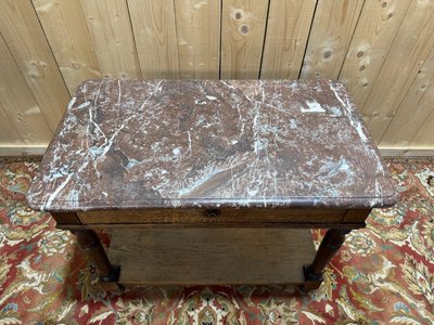 Livewell table - Napoleon III console in solid oak and marble
