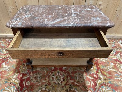 Livewell table - Napoleon III console in solid oak and marble