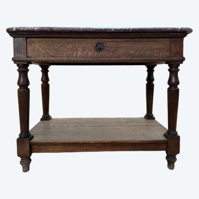 Livewell table - Napoleon III console in solid oak and marble