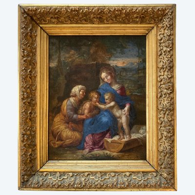 Peinture à l’huile vers 1700.  École italienne d’après l’œuvre de RAPHAËL la petite sainte famille 