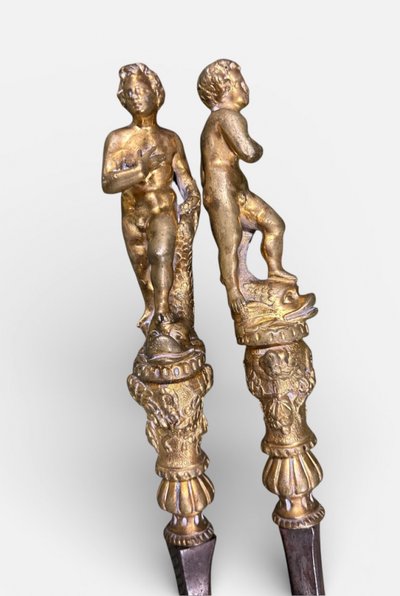 Necessaire de cheminée - shovel and tweezers gilt bronze wrought iron late 19th century renaissance style