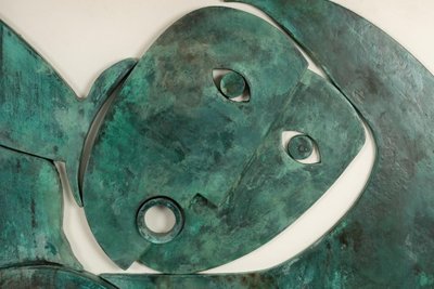 Bas-relief panel “Sortez du cadre!” in weathered wood. Contemporary LS67613002