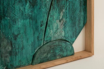 Bas-relief panel “Sortez du cadre!” in weathered wood. Contemporary LS67613002