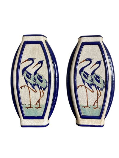 Paire de vases méplats en céramique, Kéralouve, La Louvière