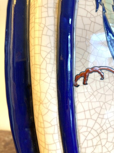 Paire de vases méplats en céramique, Kéralouve, La Louvière
