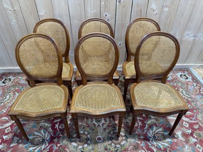Suite of 6 Louis XVI medallion chairs in canework
