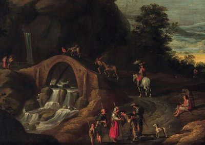 Paul Brill  - École de  - Paysage fluvial avec voyageurs