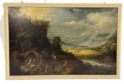Paul Brill  - École de  - Paysage fluvial avec voyageurs