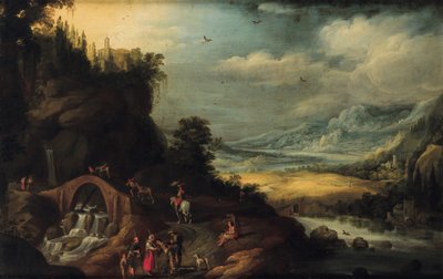 Paul Brill  - École de  - Paysage fluvial avec voyageurs