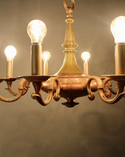 Double patinated bronze chandelier with 8 light arms