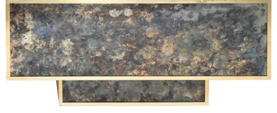 Square coffee table in marbled glass with "solar eruption" decor
