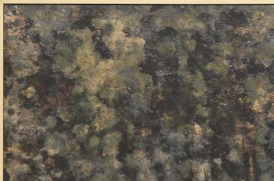 Square coffee table in marbled glass with "solar eruption" decor