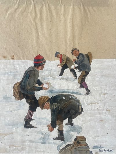 Kinder und Schneebälle