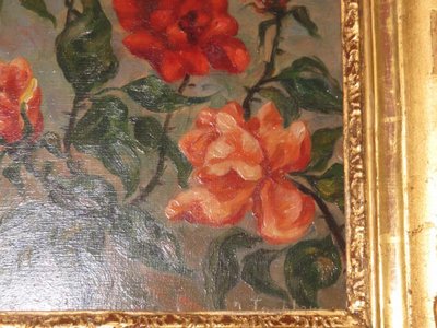 Bouquet De Roses, Peinture époque fin 19ème.