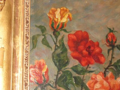 Bouquet De Roses, Peinture époque fin 19ème.