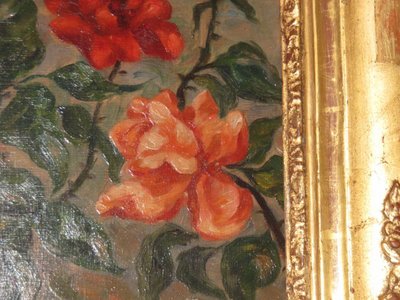 Bouquet De Roses, Peinture époque fin 19ème.