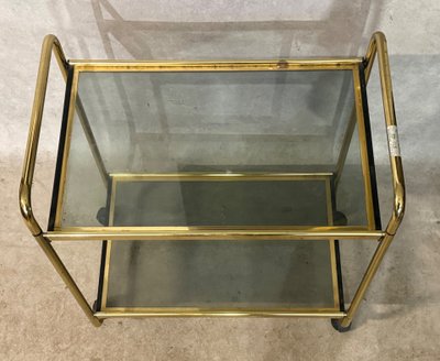 Servierwagen aus Kupfer und Glas