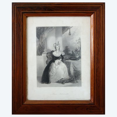 Royalist engraving - portrait of Queen Marie Antoinette, period Charles X marquetry frame