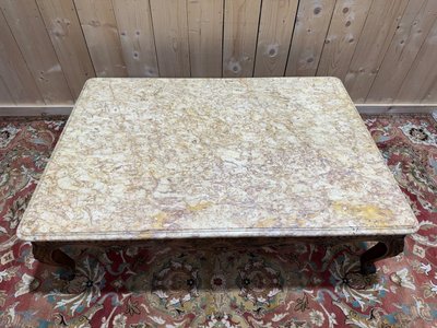 Louis XV style coffee table in walnut and marble top
