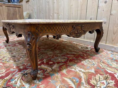 Louis XV style coffee table in walnut and marble top