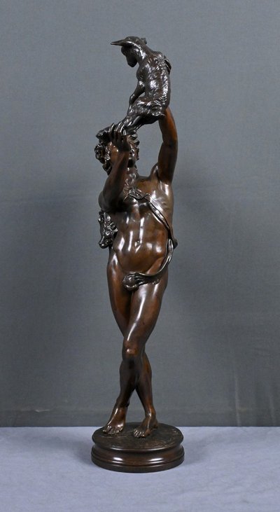 Important bronze sculpture "Faun playing with a kid" signed Gumery – second half of the 19th century