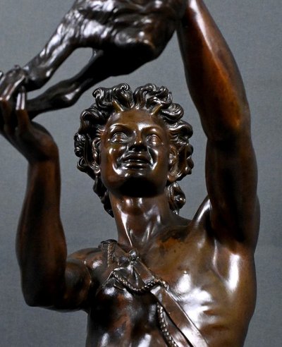 Important bronze sculpture "Faun playing with a kid" signed Gumery – second half of the 19th century