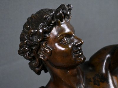 Important bronze sculpture "Faun playing with a kid" signed Gumery – second half of the 19th century