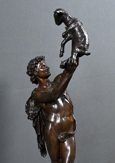 Important bronze sculpture "Faun playing with a kid" signed Gumery – second half of the 19th century