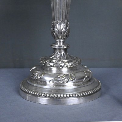 Paire de Candélabres en Bronze Argenté, style Louis XVI – Fin XIXe