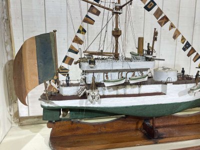 Model of a torpedo boat under glass - Early 20th century folk art
