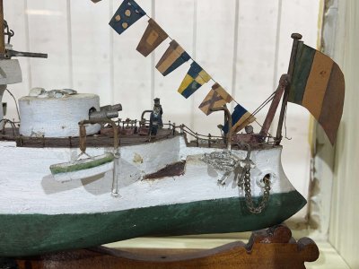 Model of a torpedo boat under glass - Early 20th century folk art